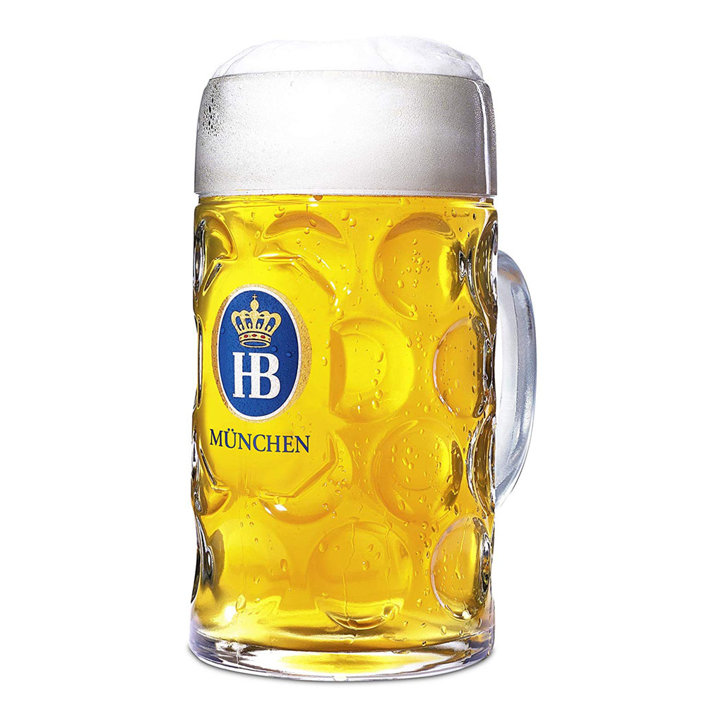 Dimpled one-litre Hofbrau Munchen Masskrug with handle