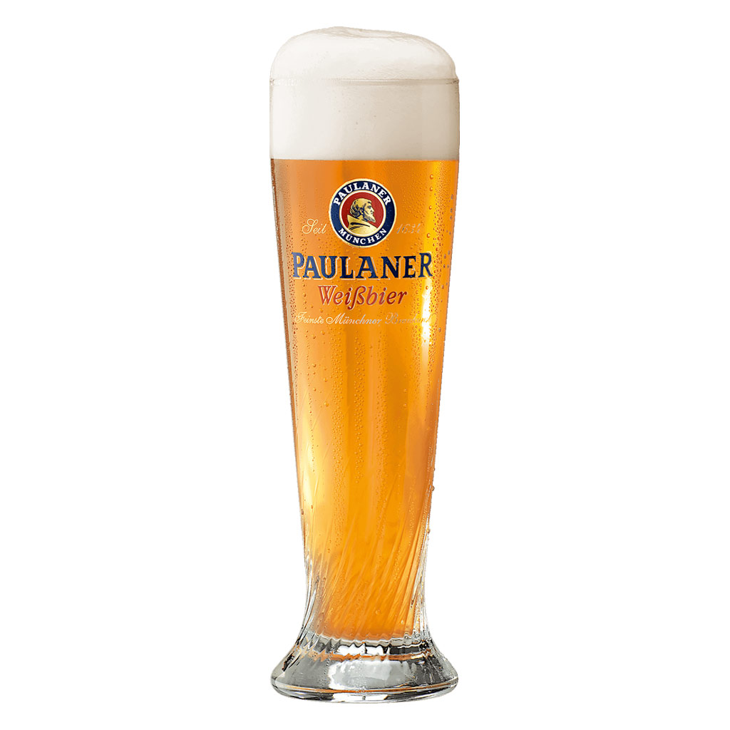 Paulaner Weissbier glass showing the brewery crest
